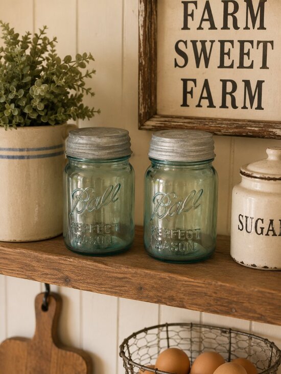 Ball Other - Vintage Blue Mason Pint Ball Perfect Jars with Zinc Lids
